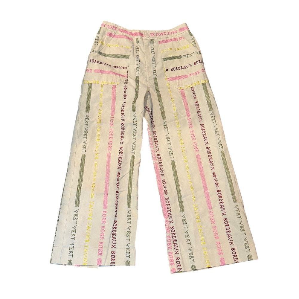 By Anthropologie French Ribbon Text Print Wide Leg Pants Size 12